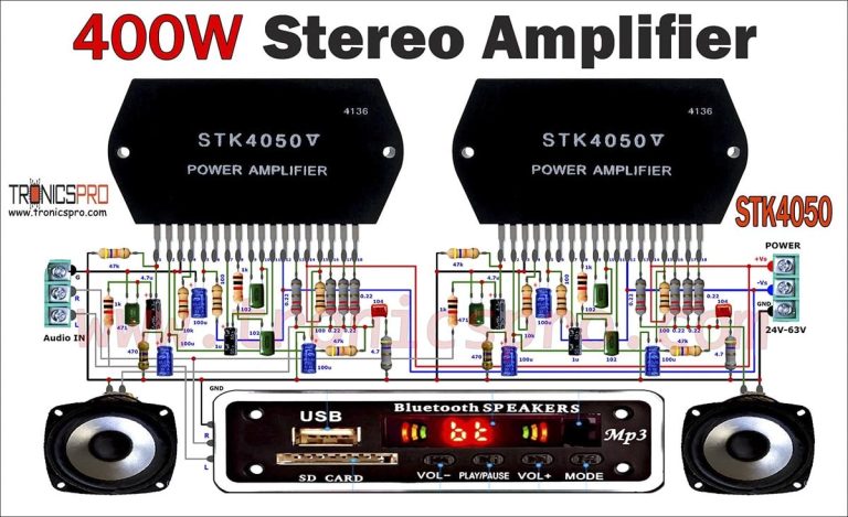 400W Stereo Amplifier Circuit Using STK4050 TRONICSpro