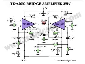 TDA2030 Bridge Amplifier 35W Circuit Diagram