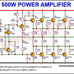 500W Power Amplifier Circuit using c5200 a1943 500W c5200 a1943 Power Amplifier Circuit Diagram