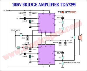 100W Bridge Amplifier TDA7295 Circuit Diagram