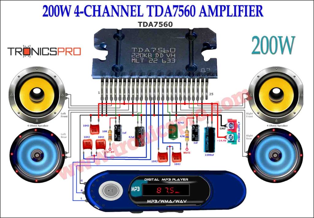 200W 4-Channel TDA7560 Amplifier Circuit Diagram