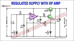 Regulated Power Supply Circuit Diagram using Op Amp 741