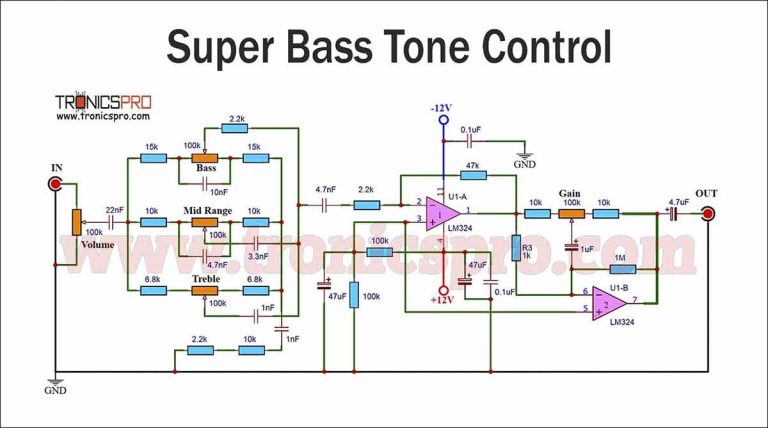 Bass Tone Control Circuit LM324 - TRONICSpro