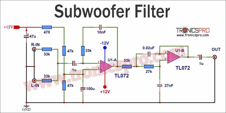 Subwoofer Filter Circuit Low Pass TL072 - TRONICSpro