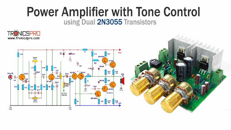 Power Amplifier Circuit Diagram with Tone Control using 2N3055
