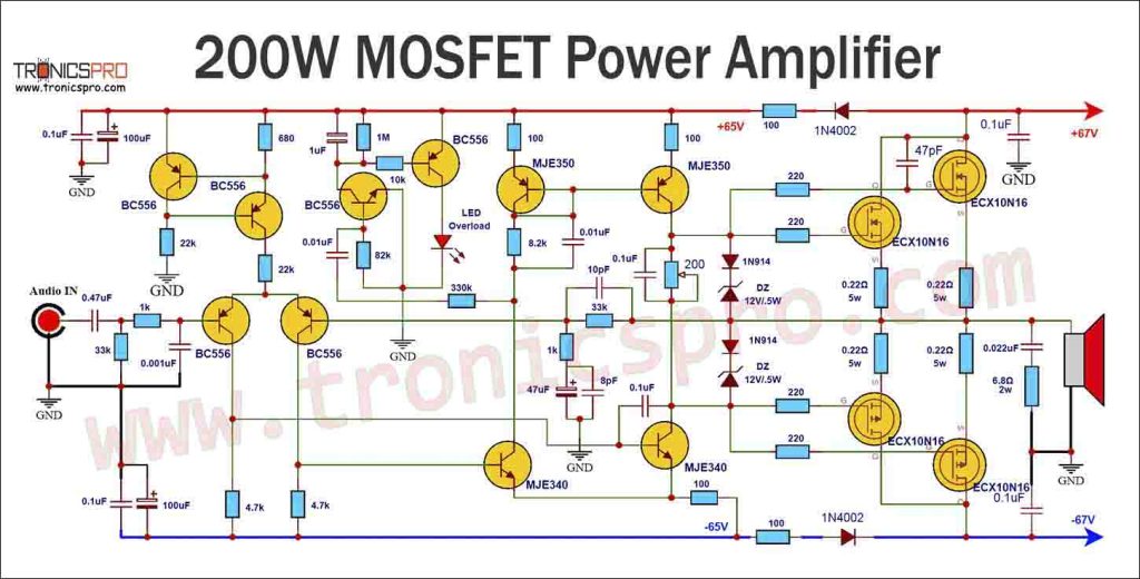 200W Mosfet Amplifier Circuit Diagram